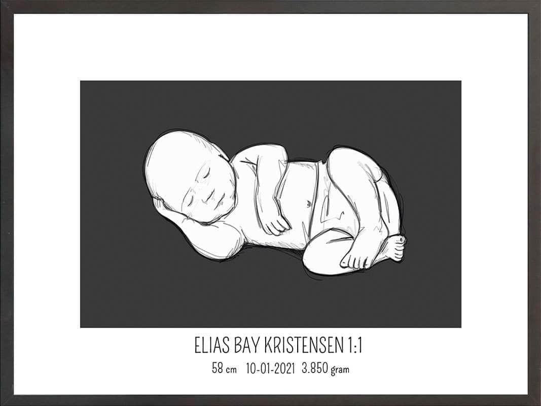 Birth Poster Fødselsplakat : Liggende Lyserød