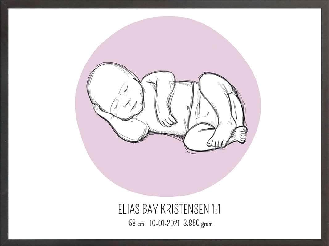 Birth Poster Fødselsplakat : Liggende Lyserød