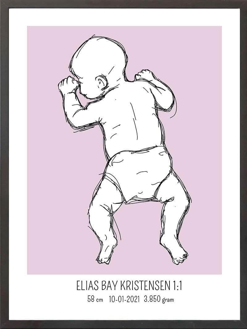 Birth Poster Fødselsplakat : På Maven Lyserød