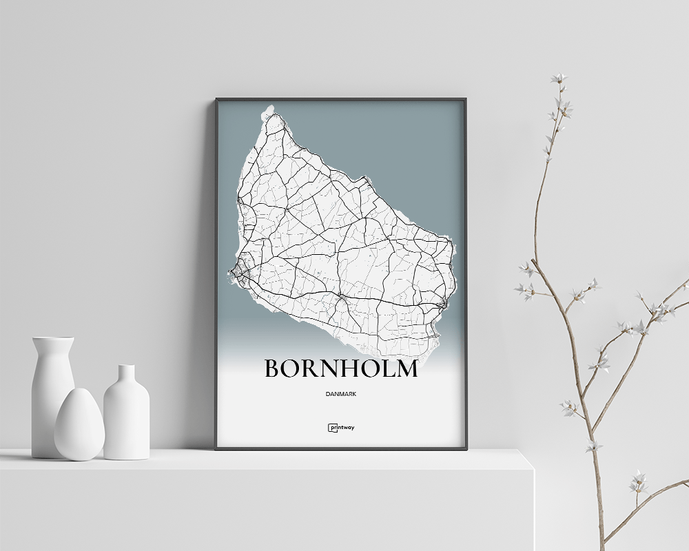 Bornholm Bykort Plakat – Minimalistisk Design A4 21x30 cm