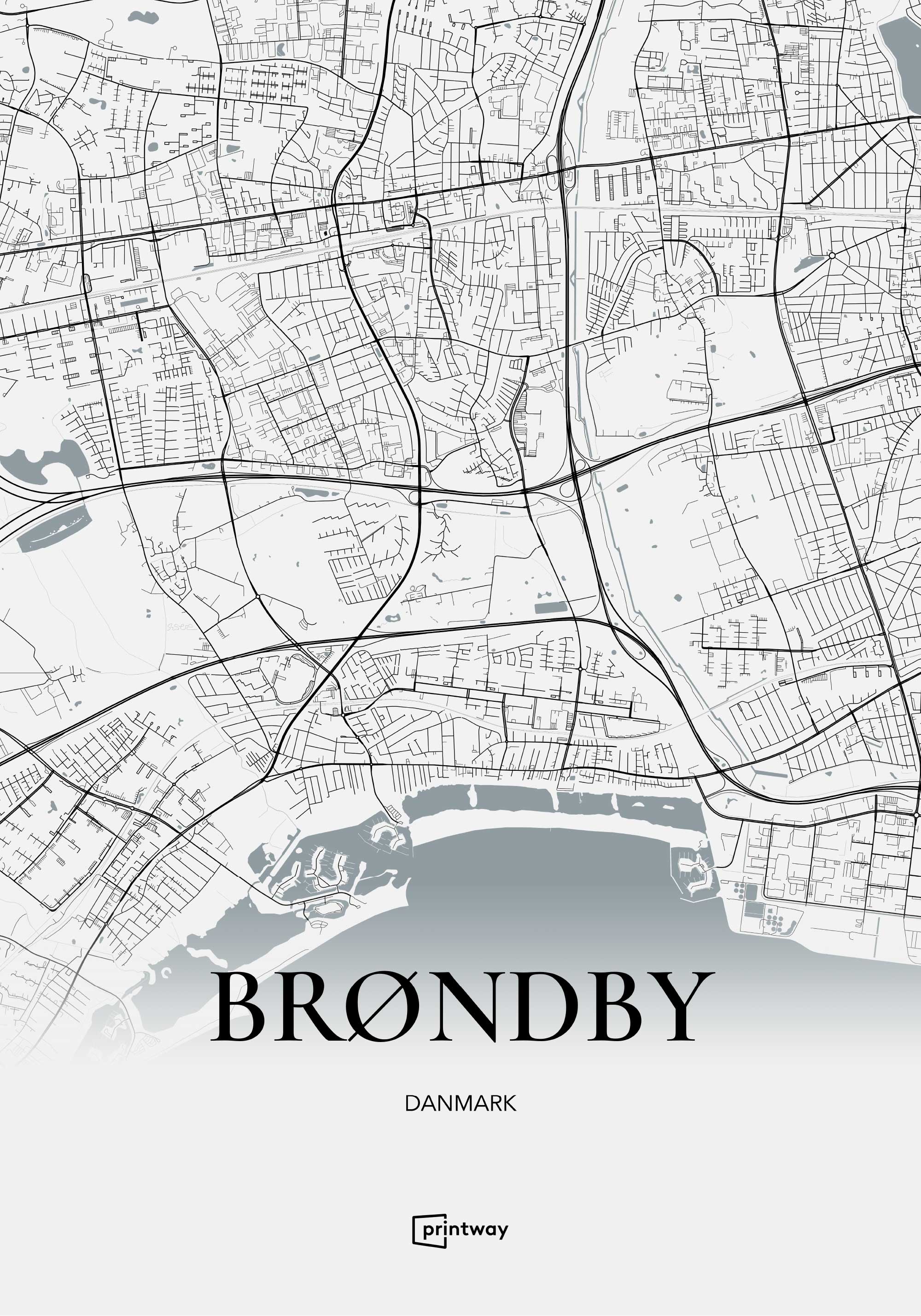 Brøndby Bykort Plakat – Elegant Design til Dit Hjem