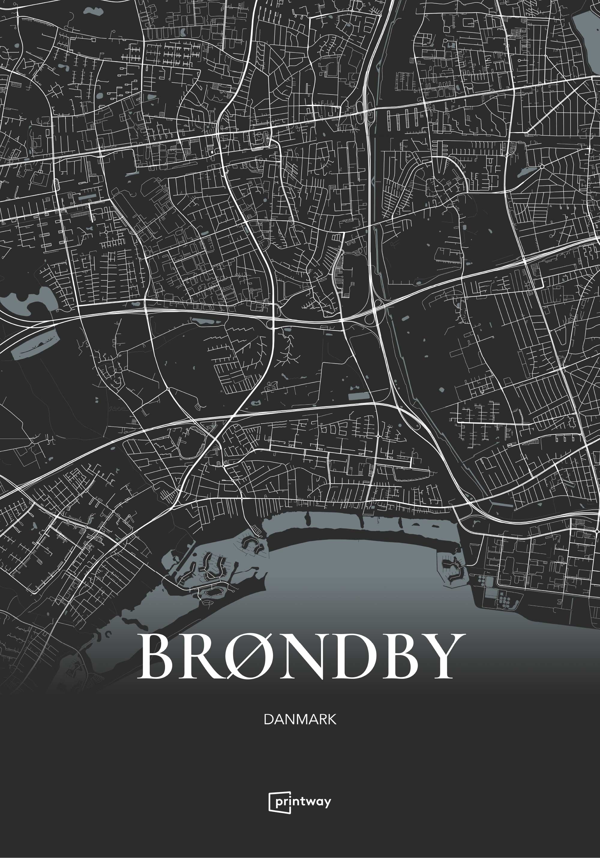 Brøndby Bykort Plakat – Minimalistisk Design 50x70 cm