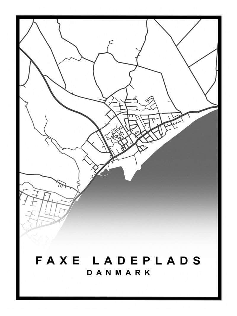Faxe Ladeplads Kort Plakat - Unik Byplakat til Dit Hjem