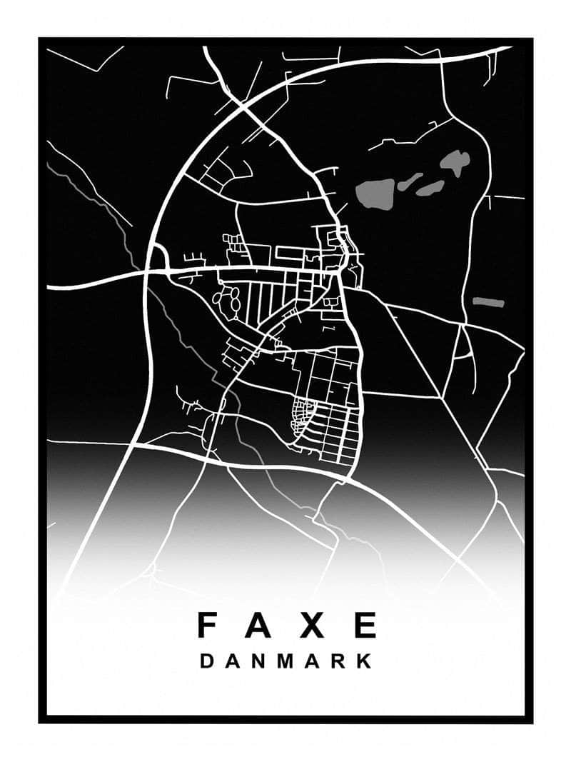 Faxe By Kort Plakat - Unik Indretning til Faxe Elskere