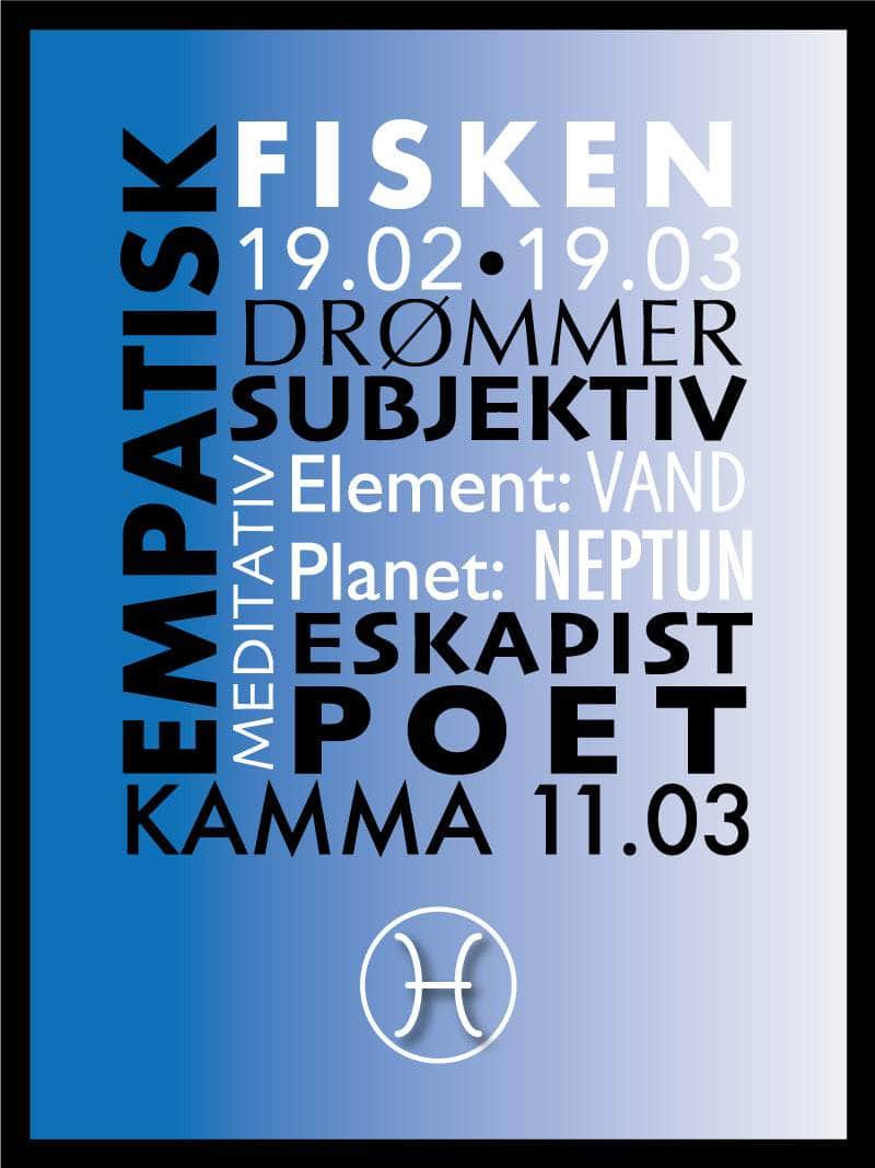 Unik Fisken Stjernetegn Plakat med Værdier til Hjemmet