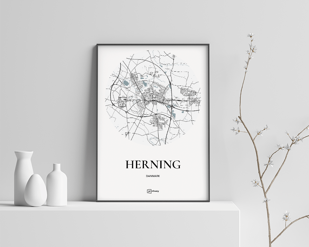 Herning Bykort Plakat – Minimalistisk Hvid 42x60 cm