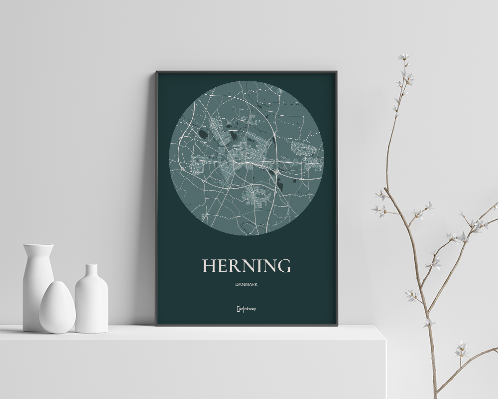 Herning Bykort Plakat i Skovgrøn – Unik Design A1