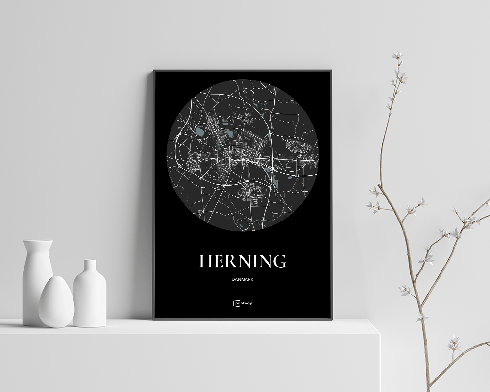 Herning Bykort Plakat – Elegant Minimalistisk Design A4