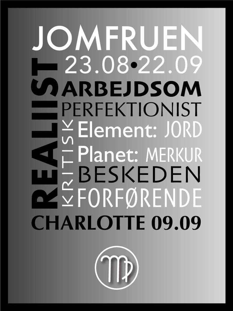 Jomfruen Stjernetegn Plakat med Tekst - Unik Design