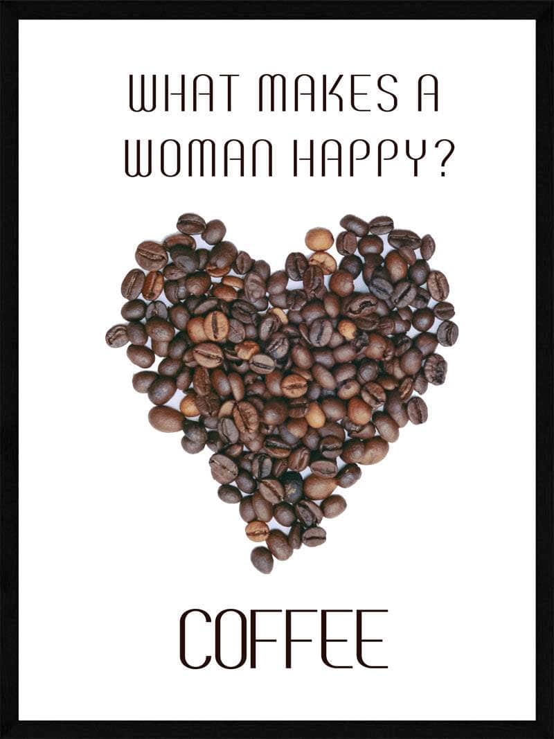 Kaffeplakat - Hvad gør en kvinde glad? Kaffe!