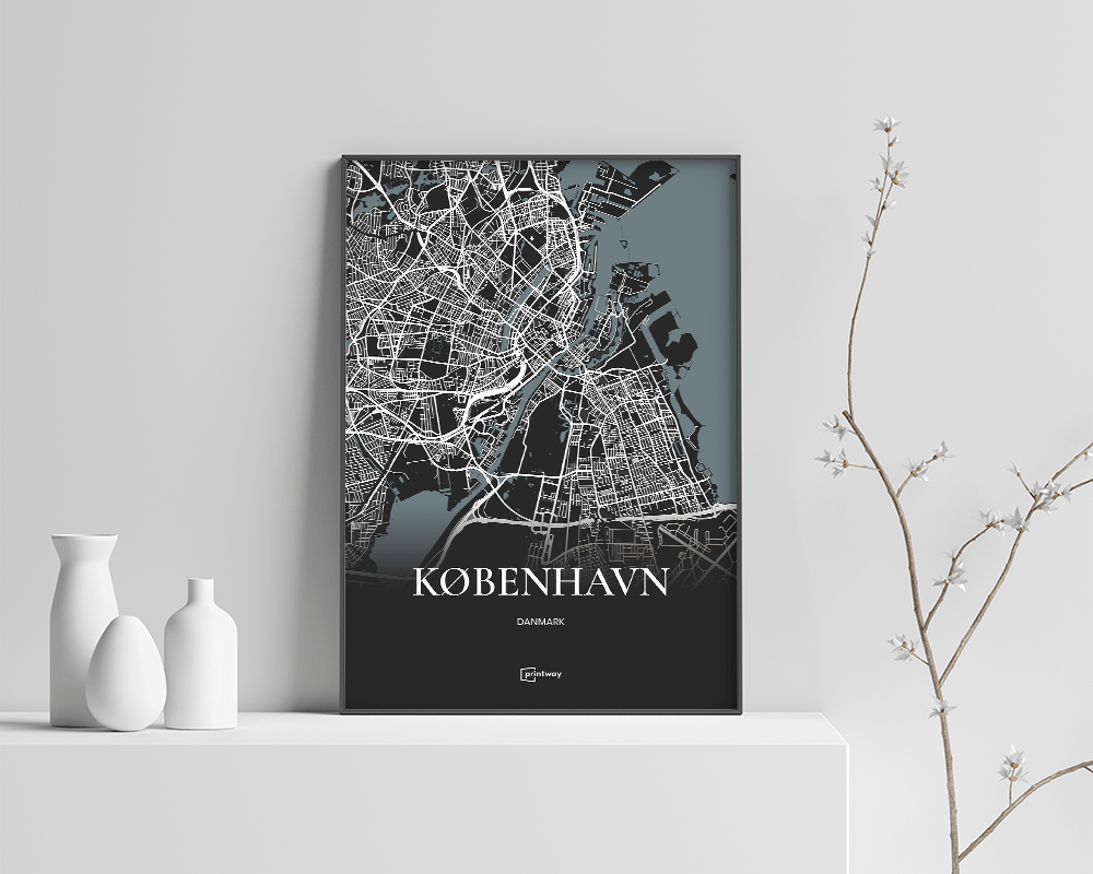 København Plakat - Minimalistisk Bykort i Sort A2