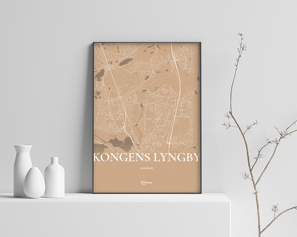 Kongens Lyngby Bykort Plakat i Guld – Elegant A3 Design