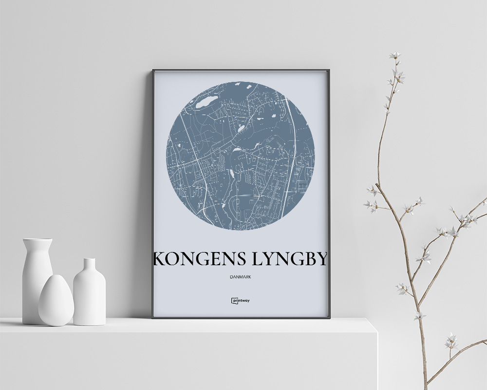 Kongens Lyngby Bykort Plakat – Havblå 50x70 cm