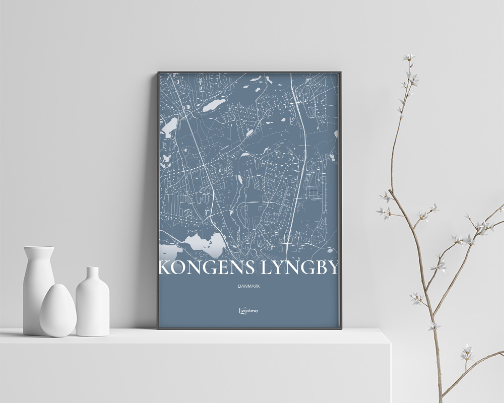 Kongens Lyngby Bykort Plakat – Havblå Dekoration 70x100 cm