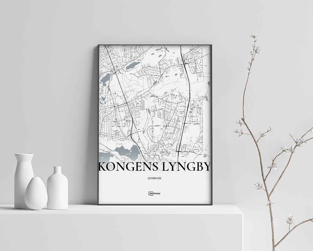 Kongens Lyngby Bykort Plakat – Elegant Hvid 35x50 cm