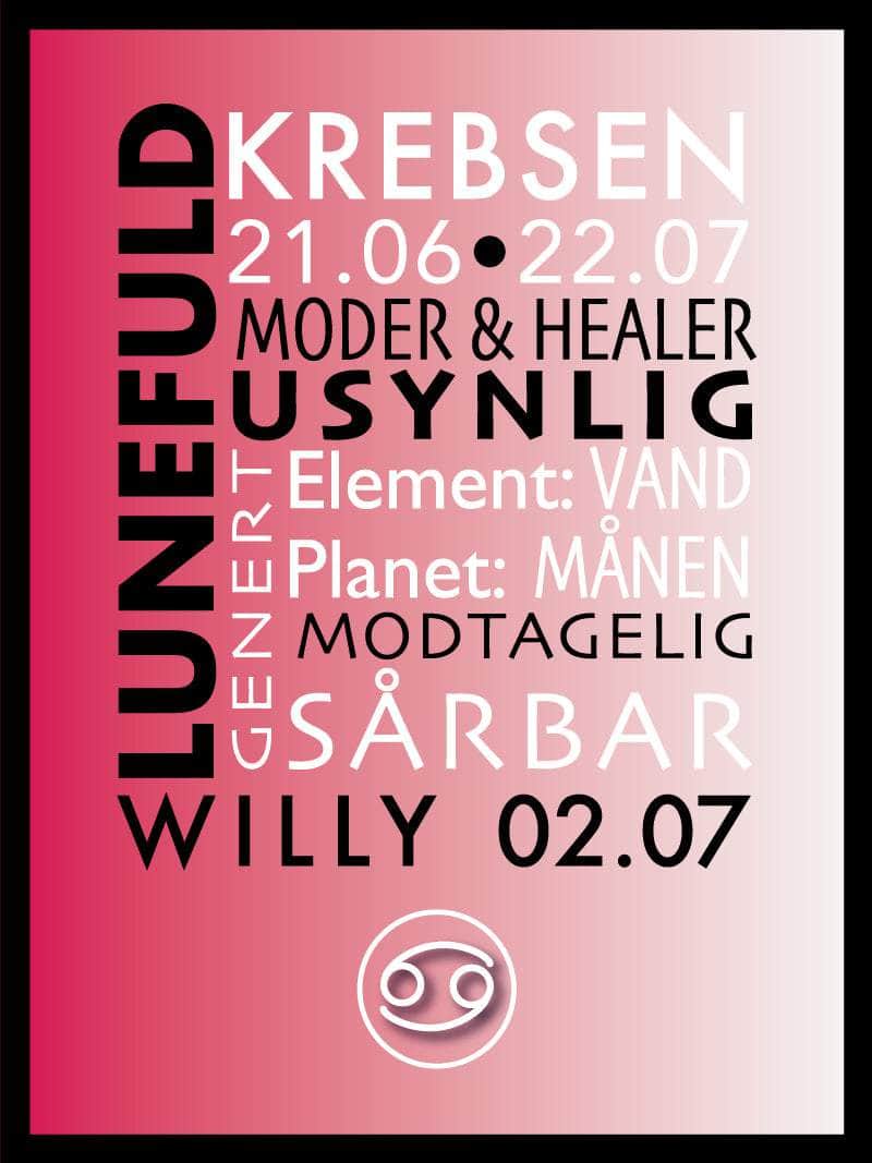 Krebsen Stjernetegn Plakat med Beskrivelse - Egly Design