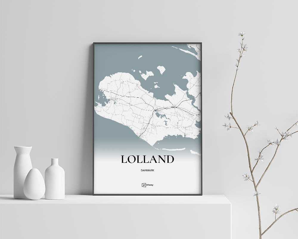 Lolland Bykort Plakat - Minimalistisk Design A4 21x30 cm