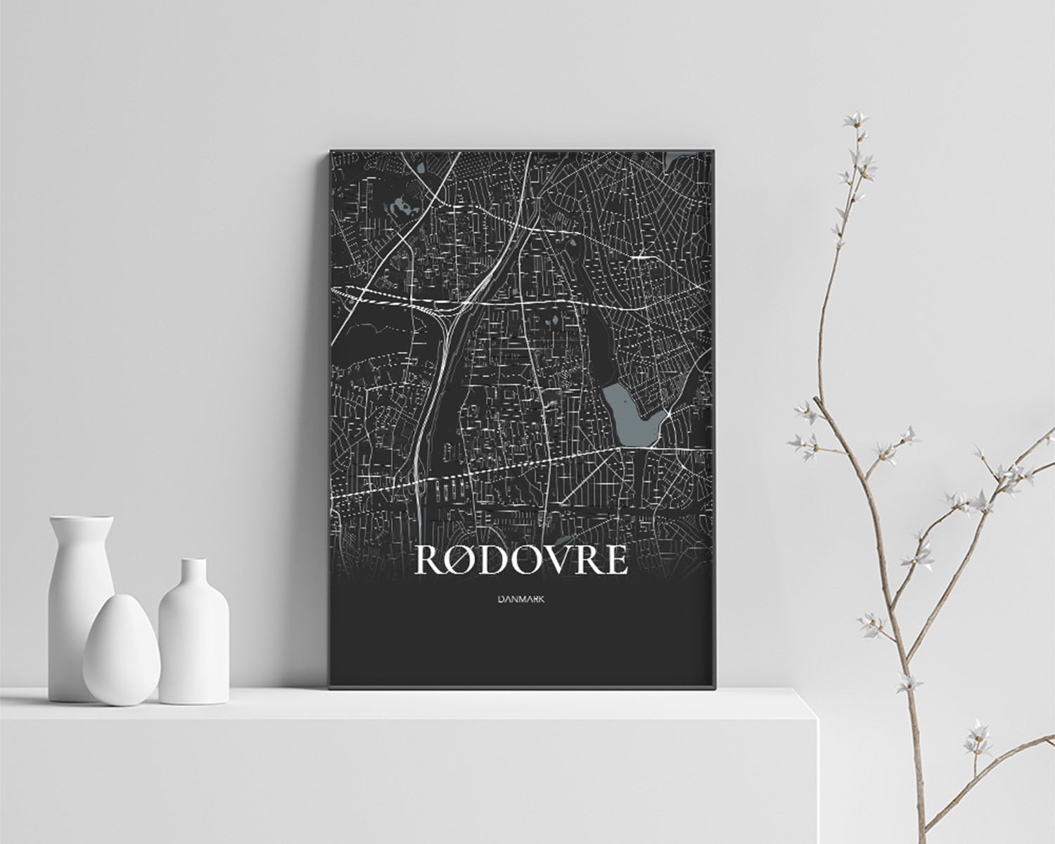 Rødovre Bykort Plakat i Sort – Stilfuld Vægdekoration 50x70 cm