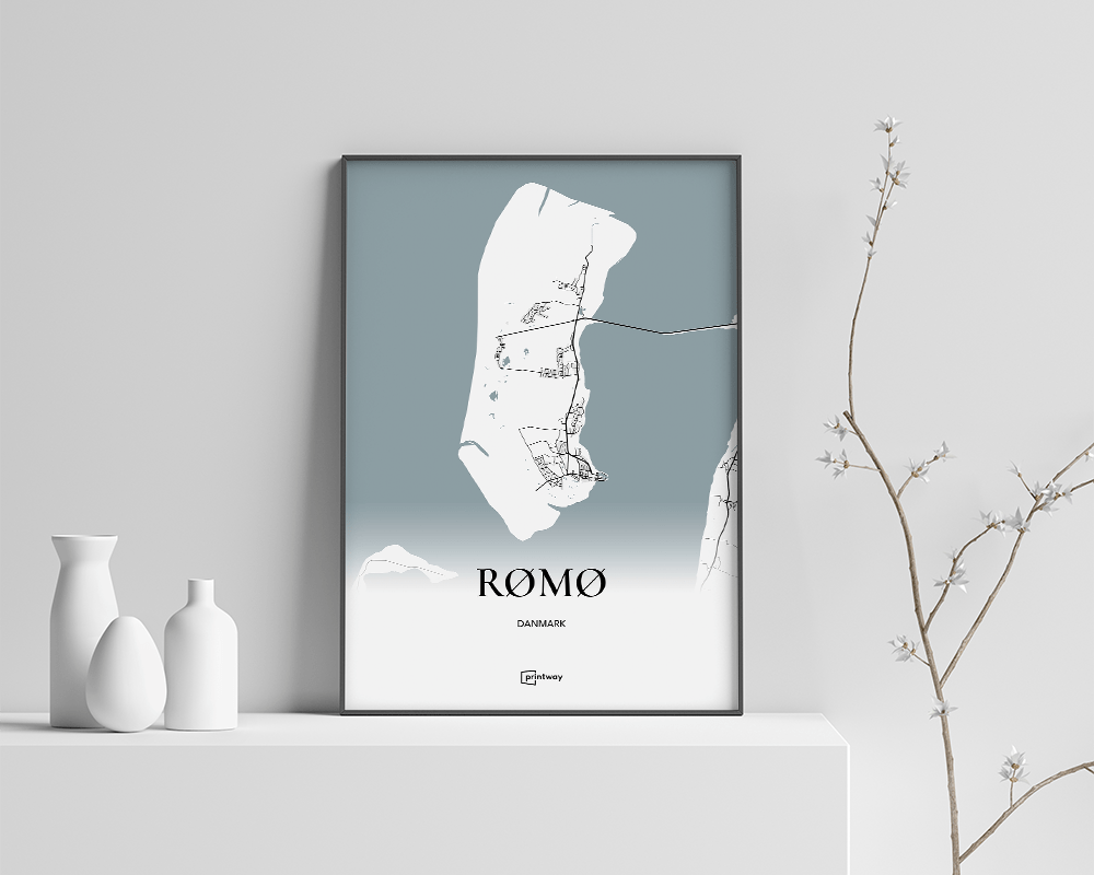 Rømø Bykort Plakat – Minimalistisk Design A4 30x21 cm