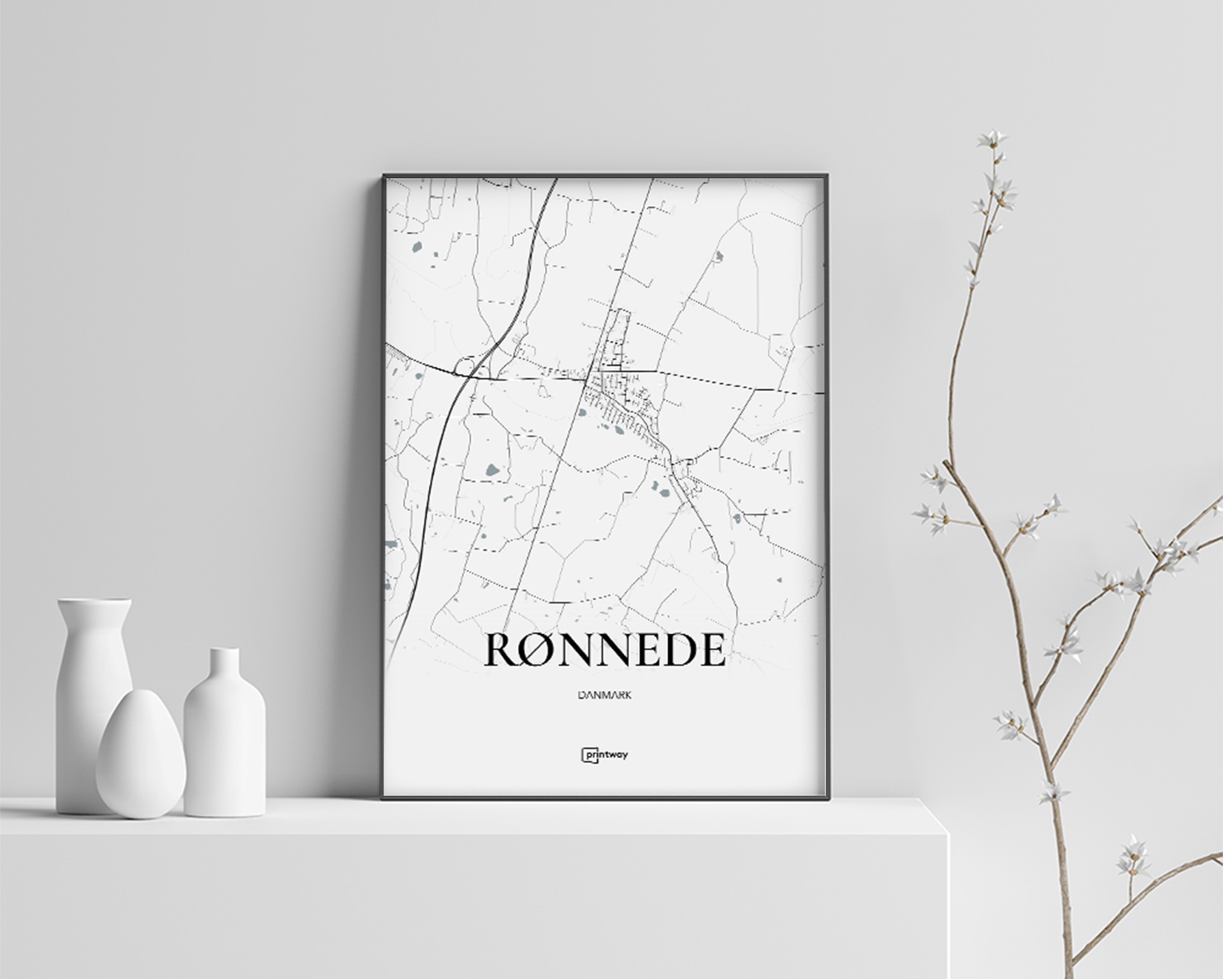 Rønnede Bykort Plakat – Minimalistisk Design 21x30 cm