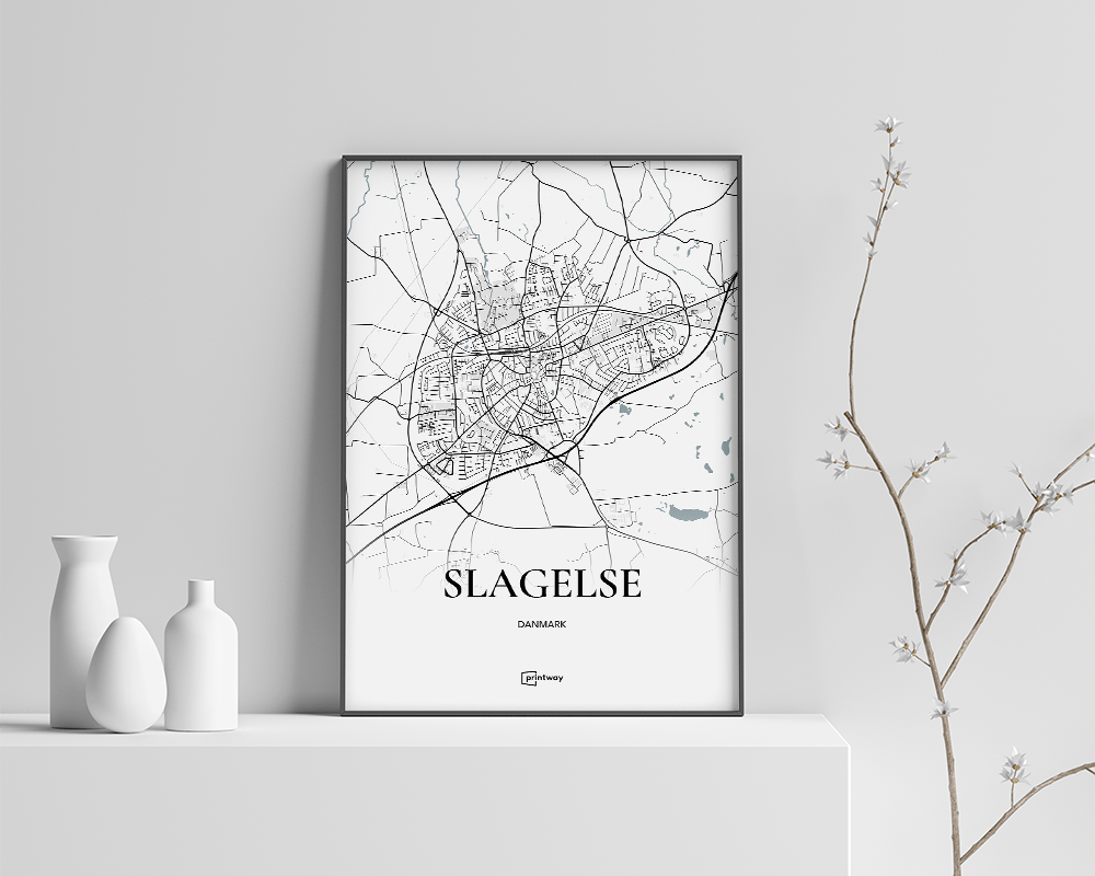 Slagelse Bykort Plakat - Minimalistisk Design A4 30x21 cm