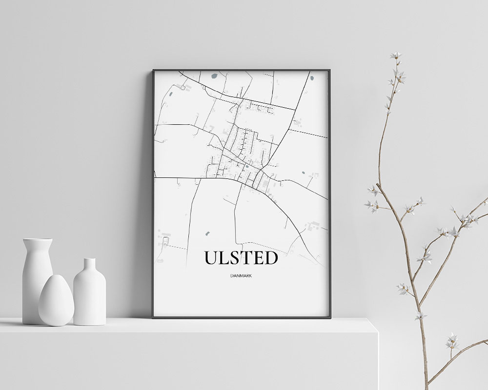 Ulsted Bykort Plakat 50x70 cm – Minimalistisk Kunstværk