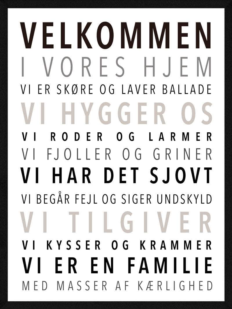 Indretningsplakat: Velkommen til Vores Hjem - Entré