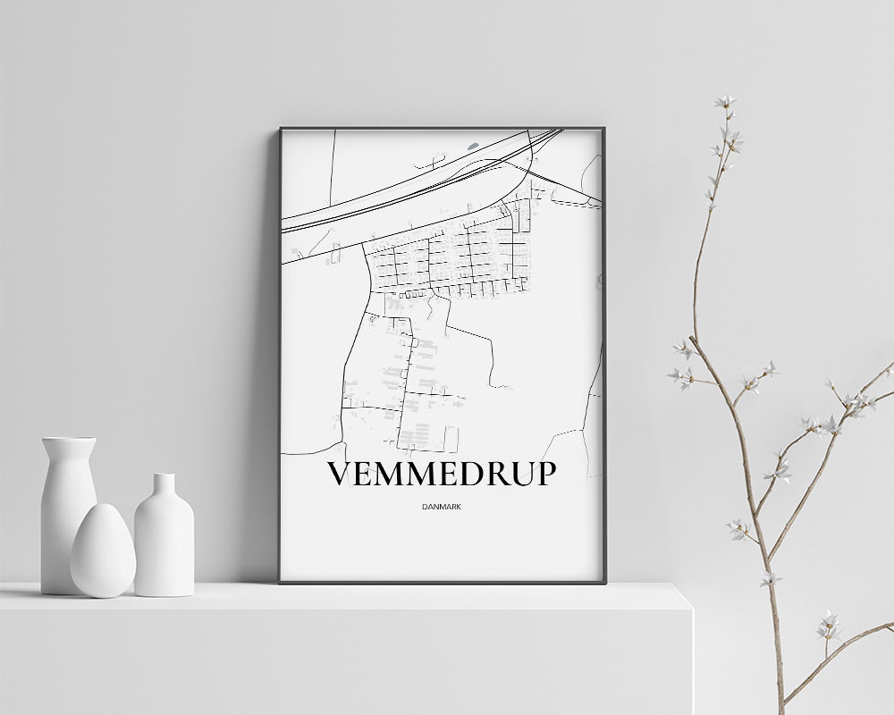 Vemmedrup Bykort Plakat – Minimalistisk Kunst A4 til Dit Hjem