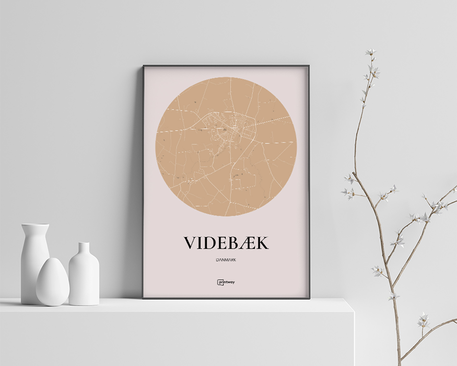 Videbæk Bykort Plakat i Guld – Elegant A4 Design