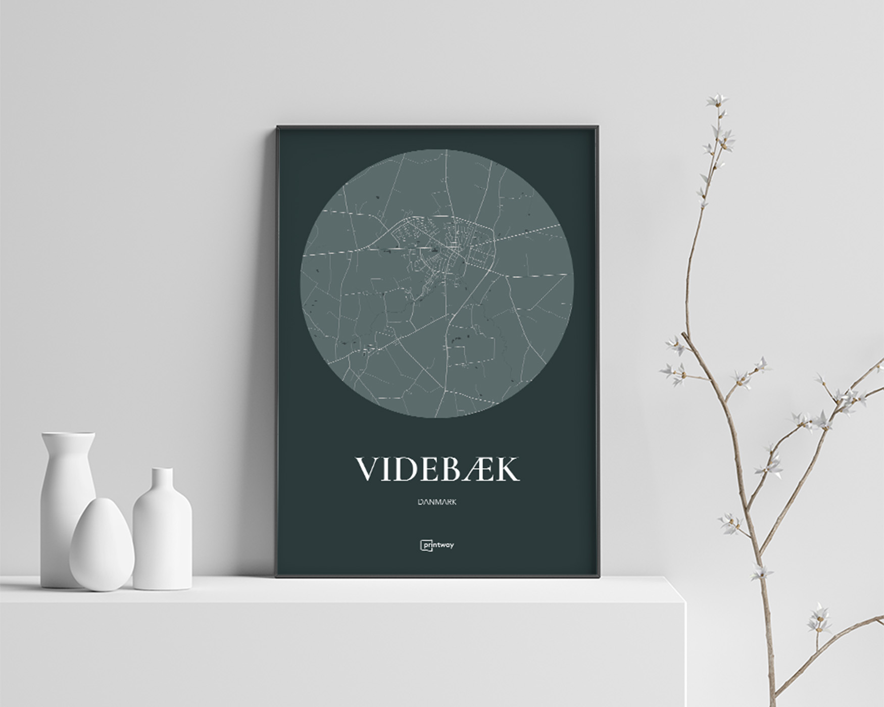 Videbæk Bykort Plakat - Elegant Skovgrøn A4 Design