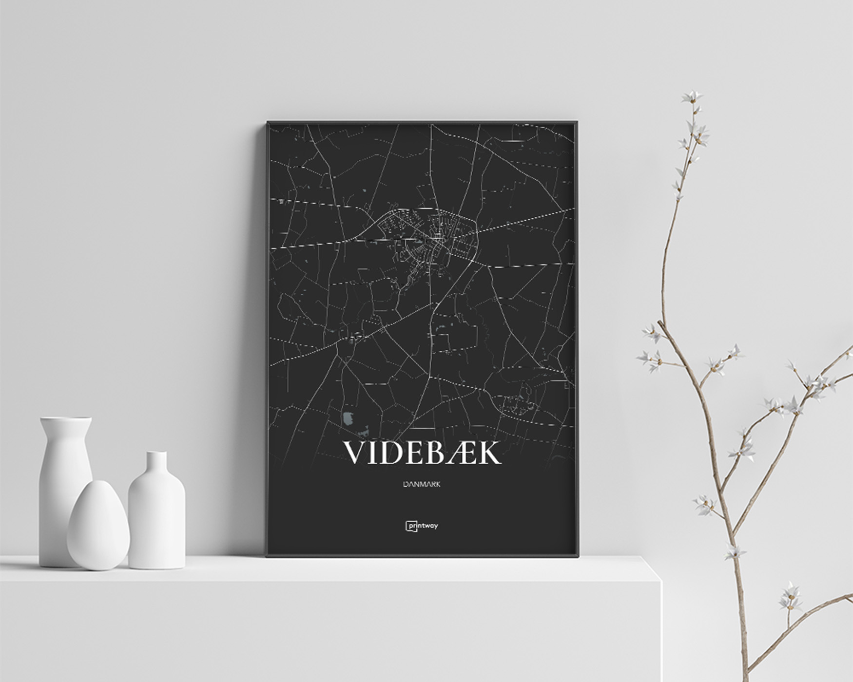 Videbæk Bykort Plakat – Minimalistisk Design 70x100 cm