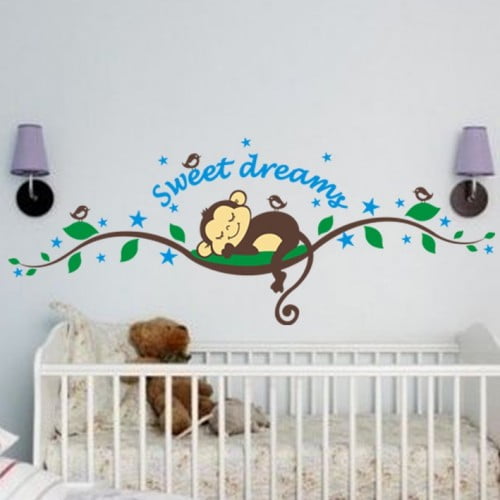 Sød abe wallsticker med "Sweet Dreams" til børneværelset