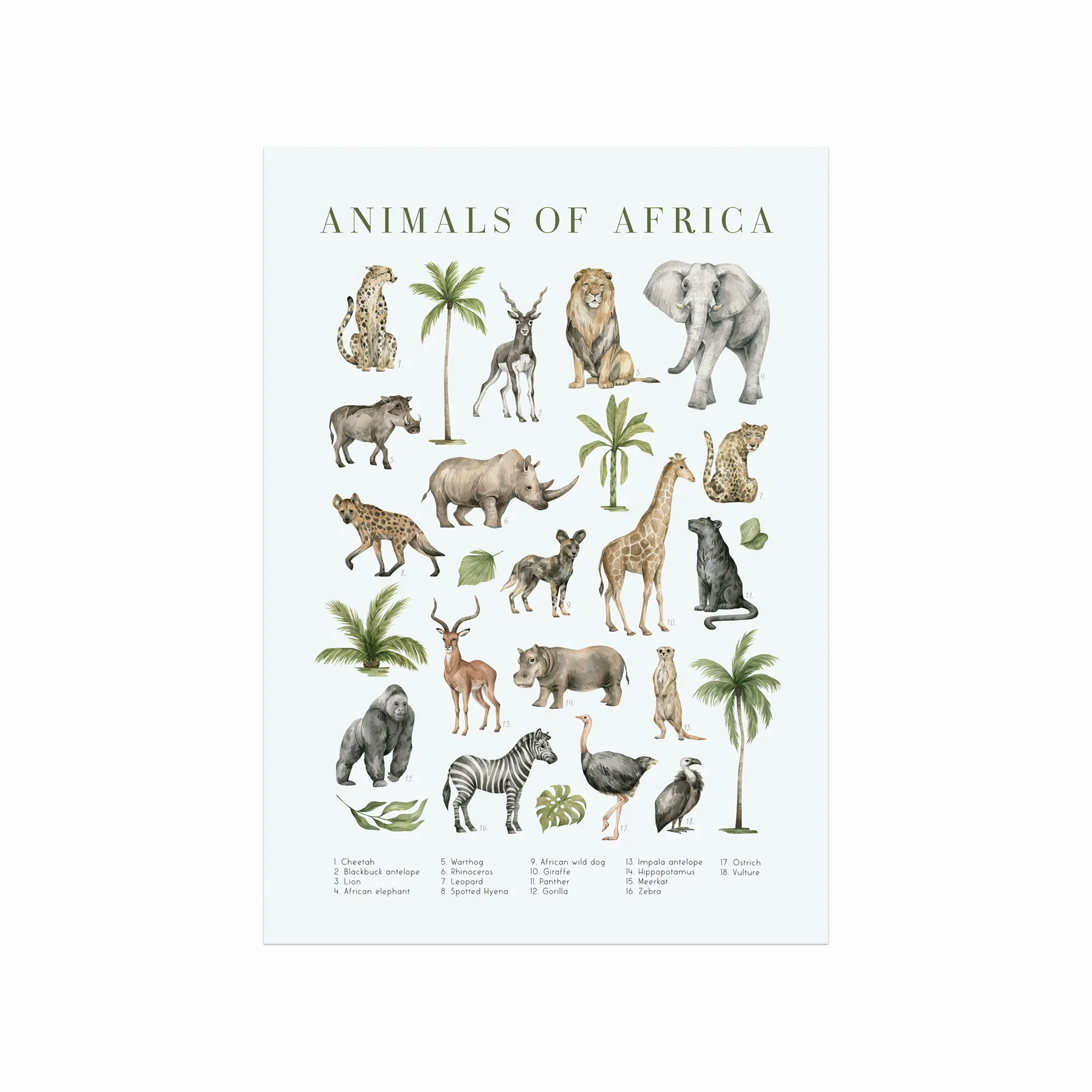 Livlig Afrikansk Dyreliv Plakat til Børneværelset