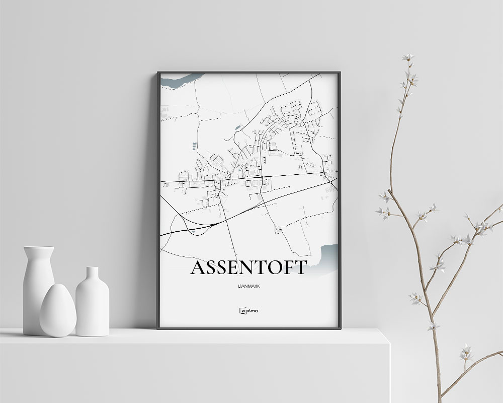 Assentoft Bykort Plakat – Minimalistisk A4 Kunstværk