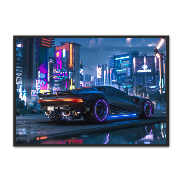 Cyberpunk Bil Plakat – Futuristisk Kunst til Dit Hjem