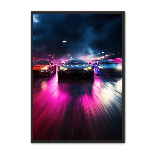 Natlige Racerbiler Plakat – Fantastisk Tilbud til Bilfans!