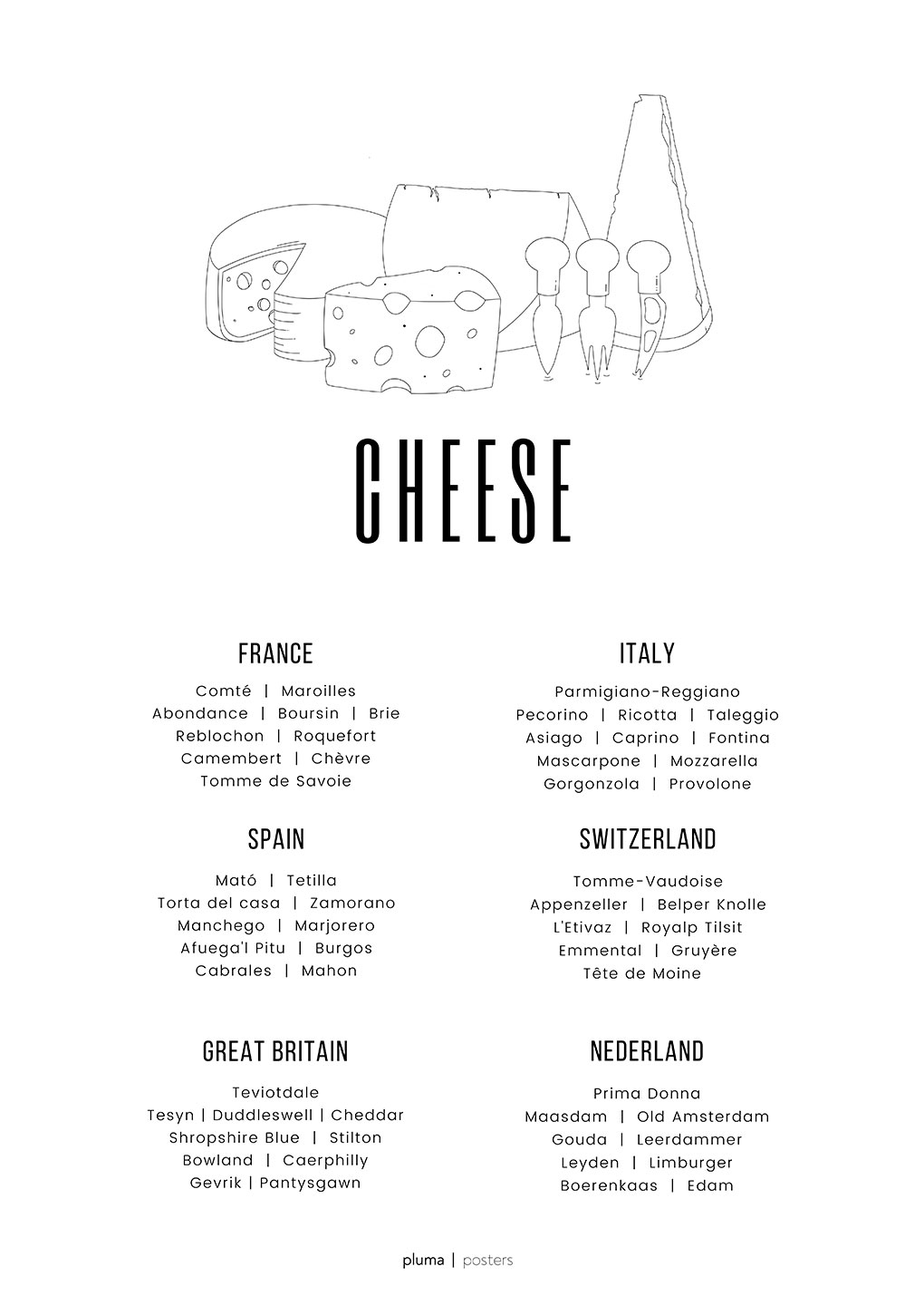 Unik Cheese Plakat fra Pluma – Elegant Kunst til Hjemmet