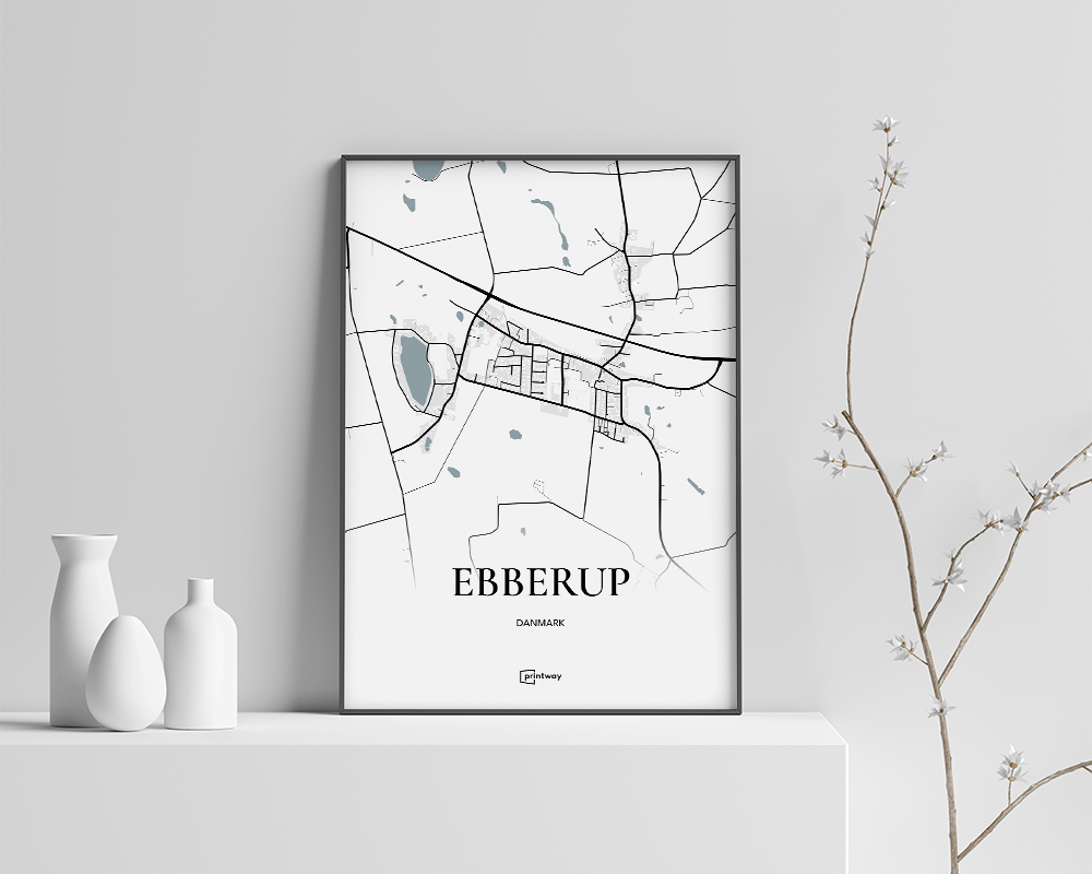 Ebberup Bykort Plakat – Minimalistisk Design 21x30 cm