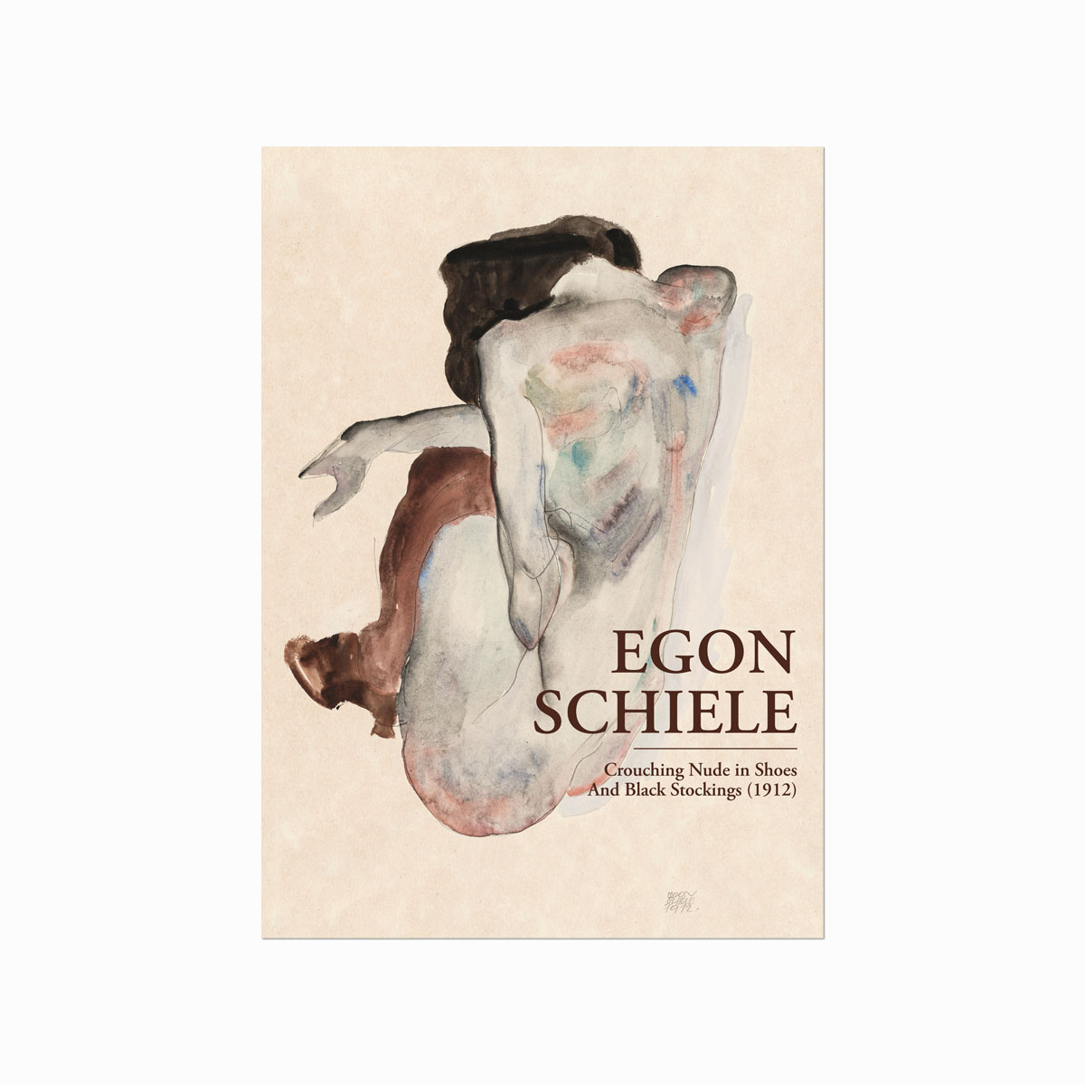 Egon Schiele Crouching Nude In Shoes And Black Stockings