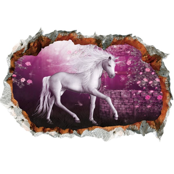 Enhjørning Wallsticker med Lyserøde Roser - Magisk Dekor!