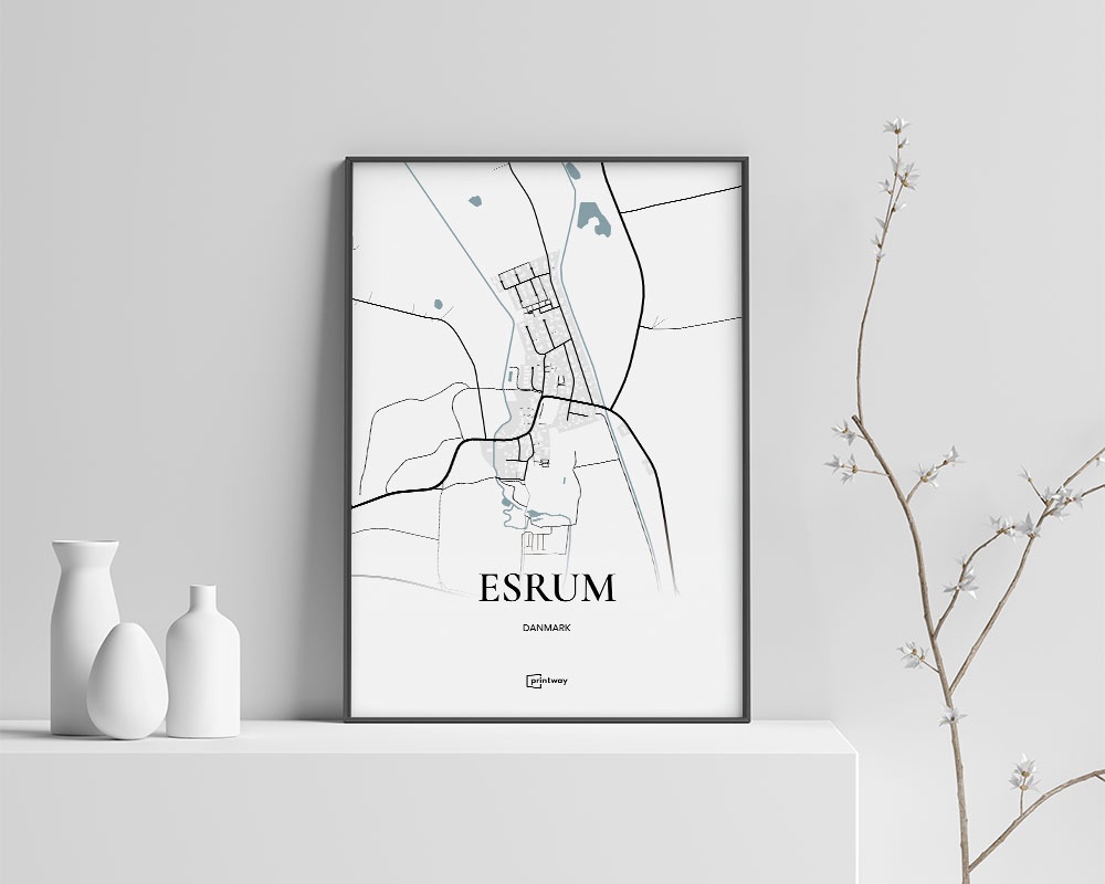 Esrum Bykort Plakat – Minimalistisk Design A4 21x30 cm
