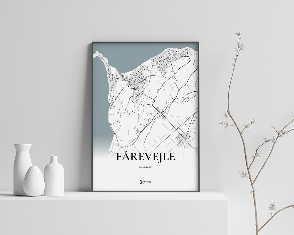 Fårevejle Bykort Plakat - Minimalistisk Design A4
