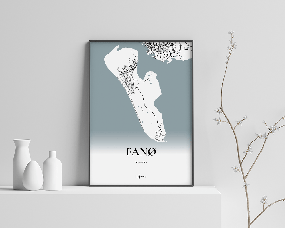 Fanø Bykort Plakat - Minimalistisk Design A4 21x30 cm