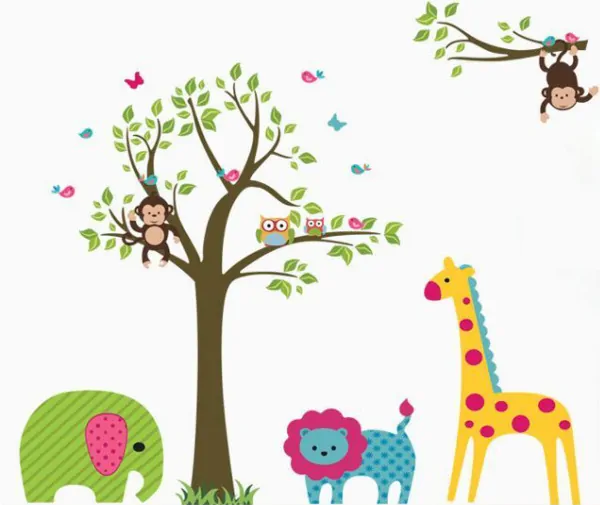 Farverige Zoo Dyr Wallstickers til Børneværelset - Tilbud!
