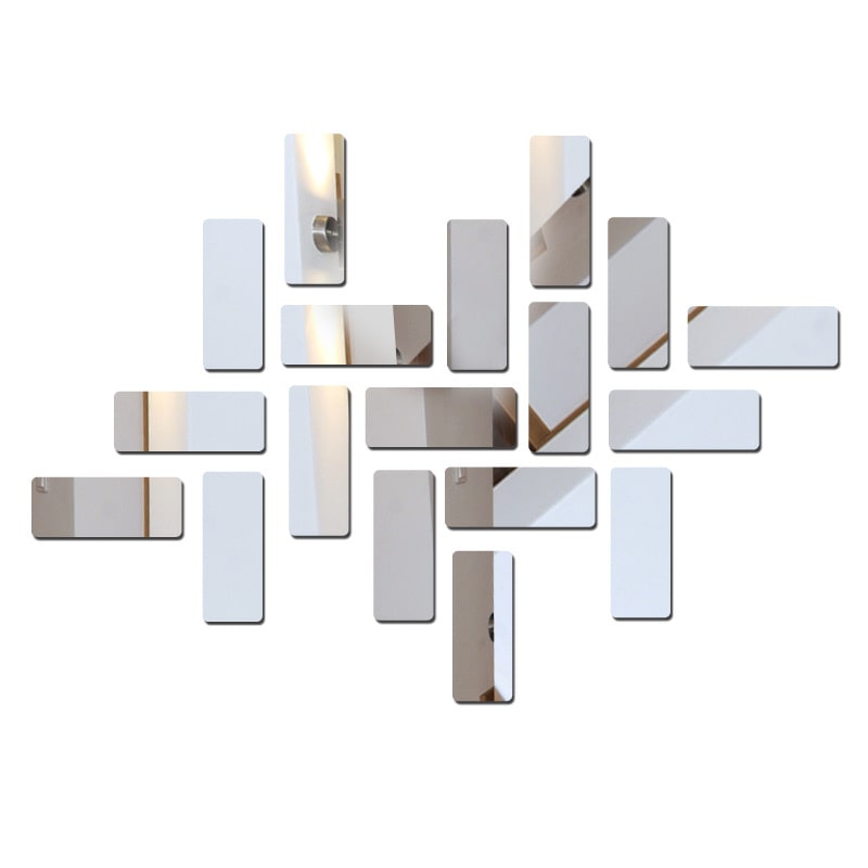 Fliseformede Spejle i Sølv - 18 Stk Akryl Dekoration