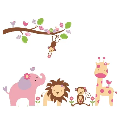 Farverig Zoo Wallsticker til Børneværelset – Dyretema