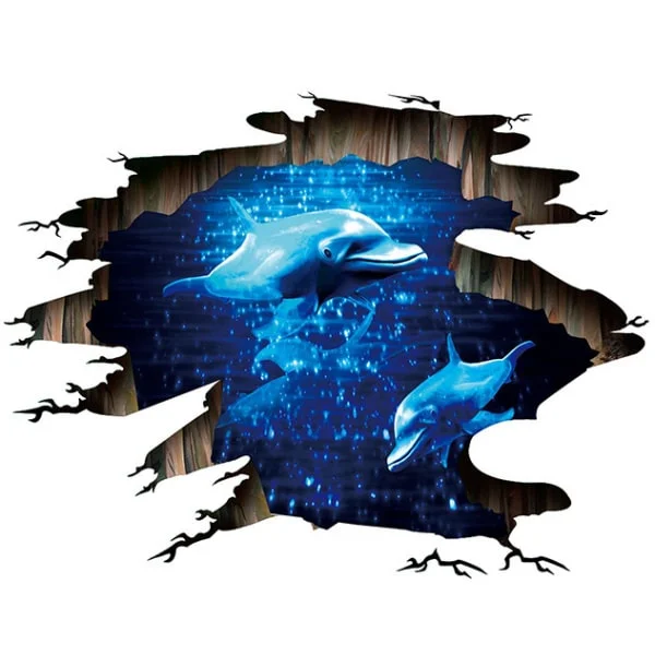 Fantastisk 3D Delfin Væg- og Gulvklistermærke til Hjemmet