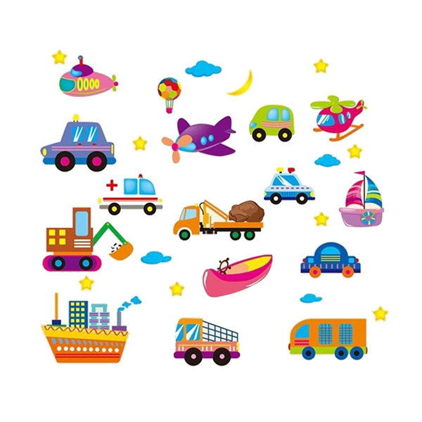 Farverig Wallsticker med Transportmidler til Børn