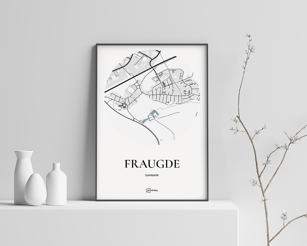 Fraugde Bykort Plakat – Hvid, Rund 70x100 cm