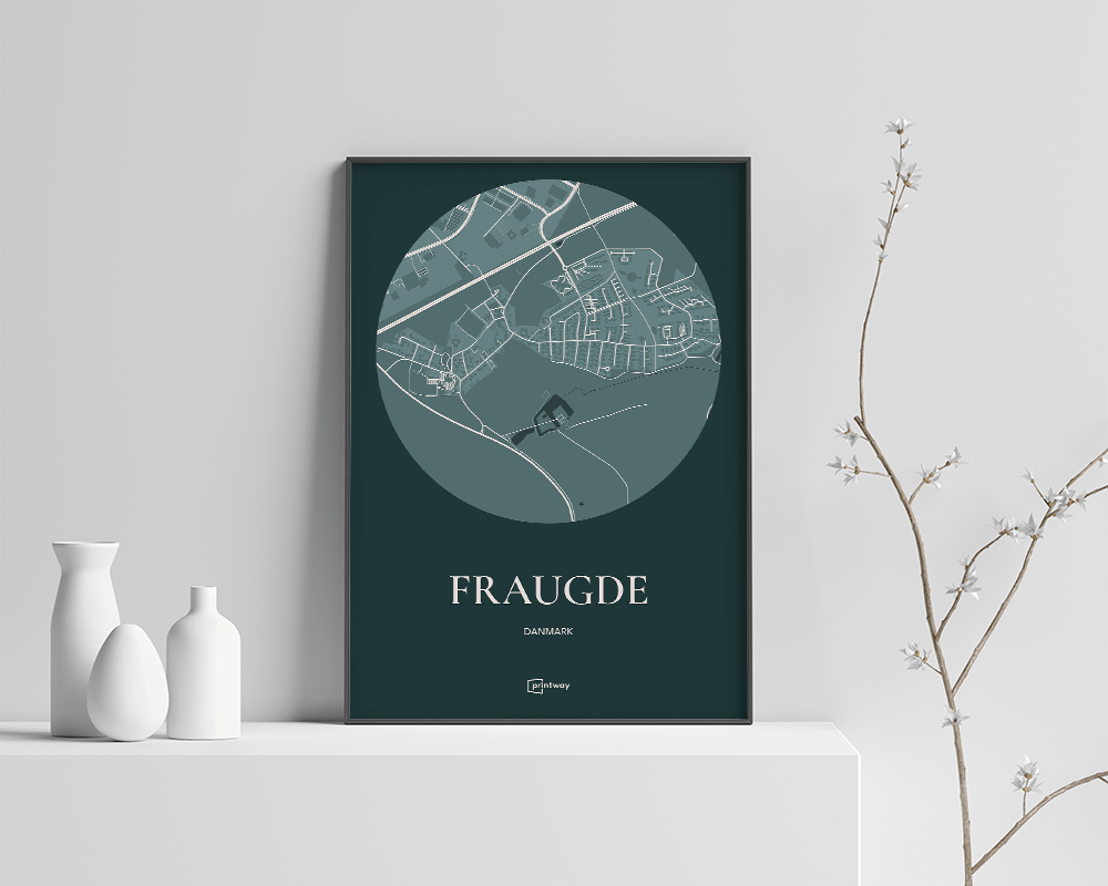 Fraugde Bykort Plakat i Skovgrøn – Unik A4 Dekoration